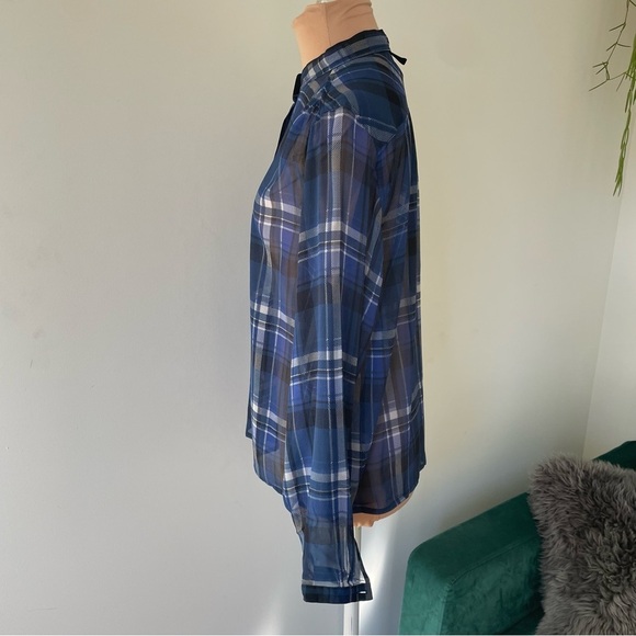 Rag & Bone Sheer Stretch Silk Long Sleeve Plaid Button Up Shirt EUC Size XS - Picture 2 of 10